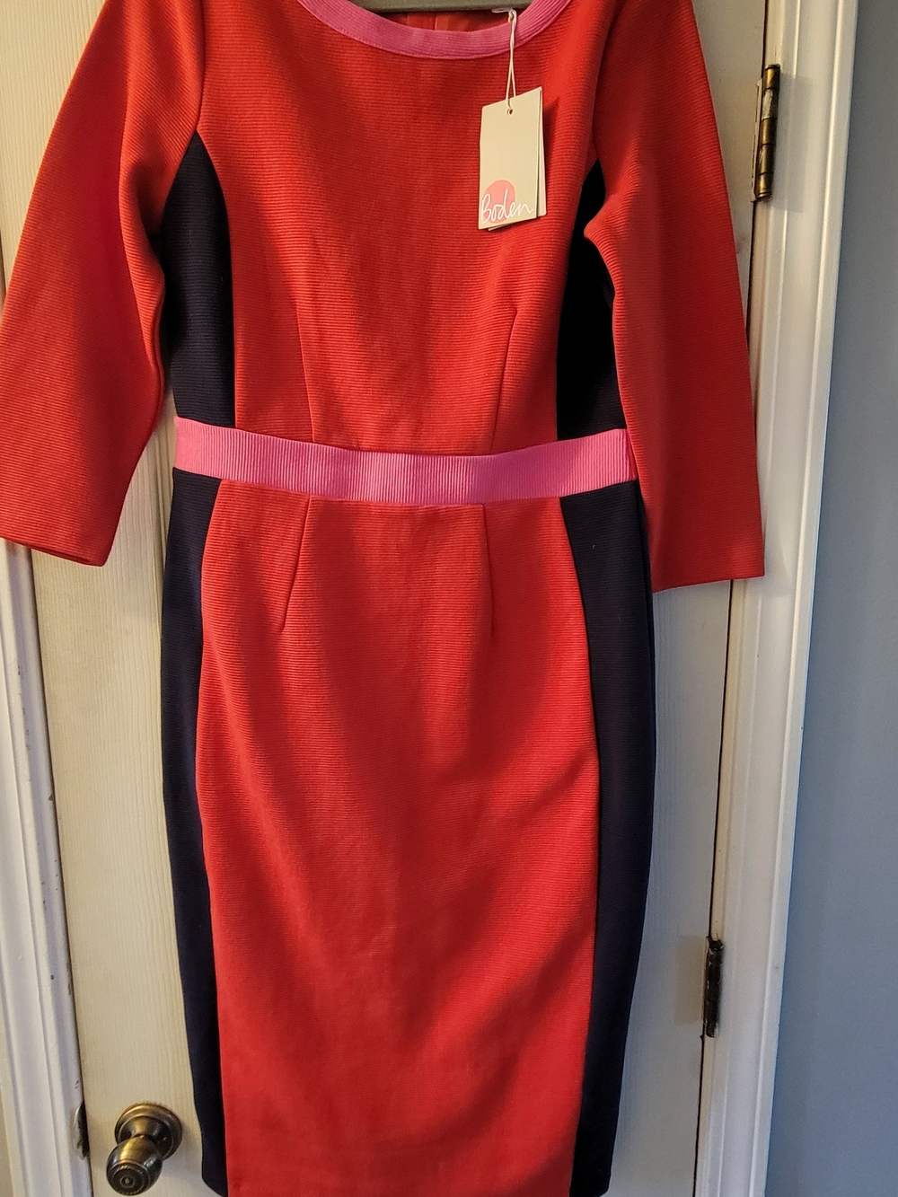 Boden Red and Black Colorblock Sheath Dress with Pink Trim